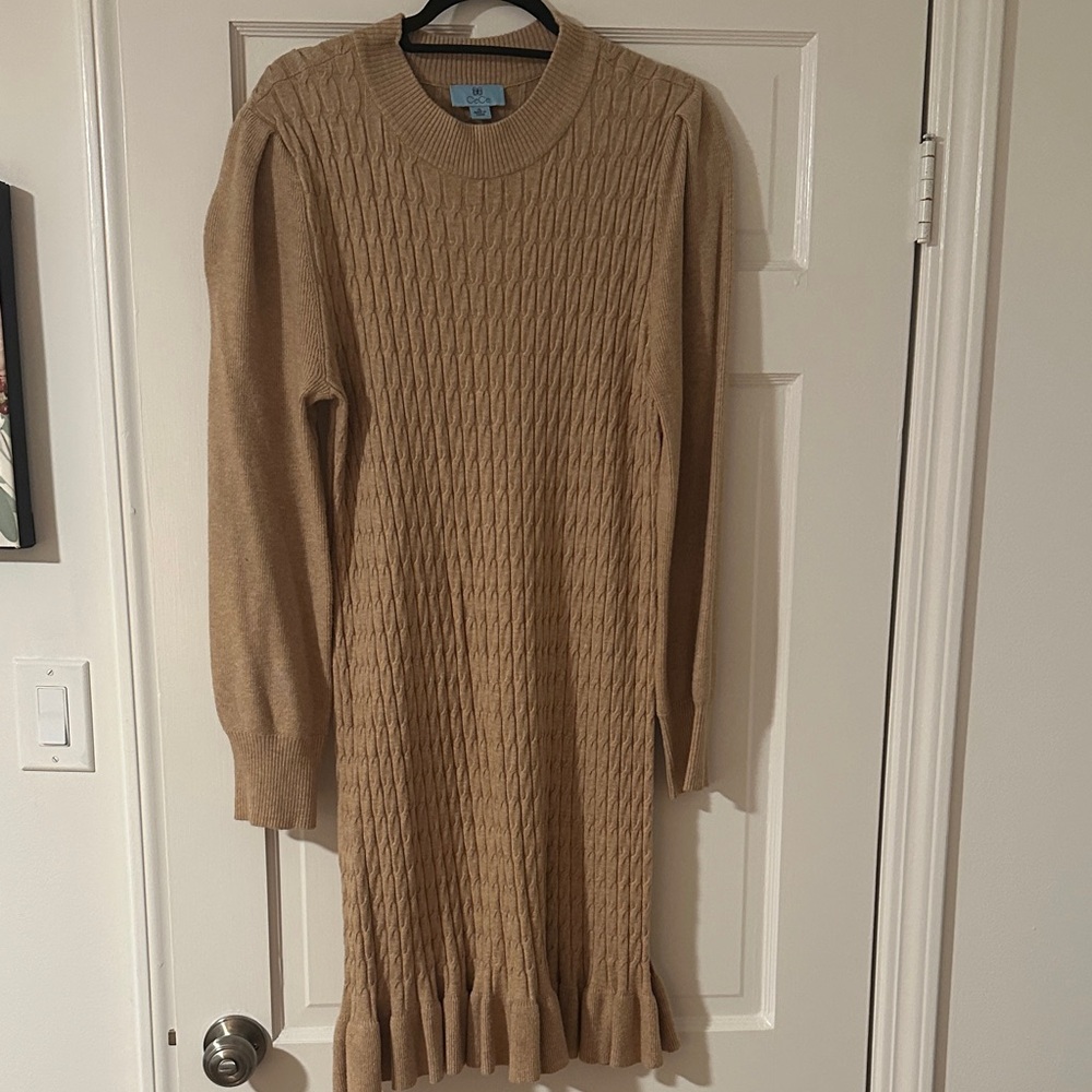 CeCe Tan Cable Knit Sweater Dress